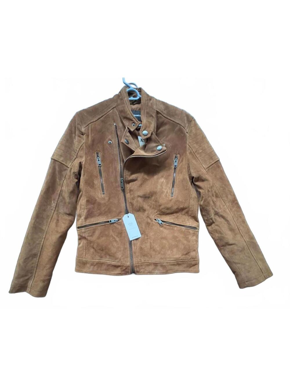 Express NEW Y2K Men’s Genuine Suede Caramel Brown Moto Jacket XS